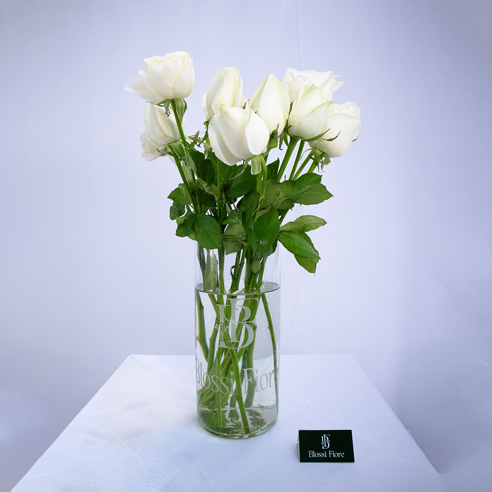 Glass Aura white roses